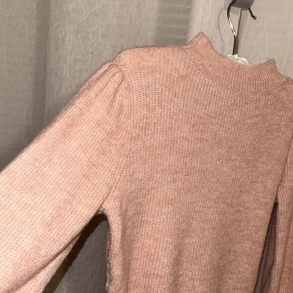 Nanette Lepore XS Blush Pink Puff Sleeve Fine Knit Mock Neck Pullover Sweater - Picture 9 of 12